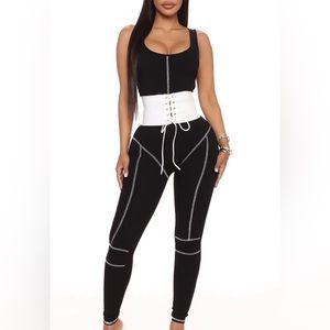 Women’s Fashion Nova Ribbed Jumpsuit Corset Detail Black/White Size S Small